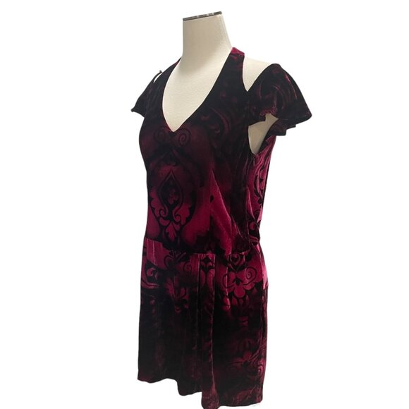 Nanette Lepore Velvet Burnout Dress Goth Chic Glam Cold Shoulder Sz 8 Elegant - Picture 6 of 11